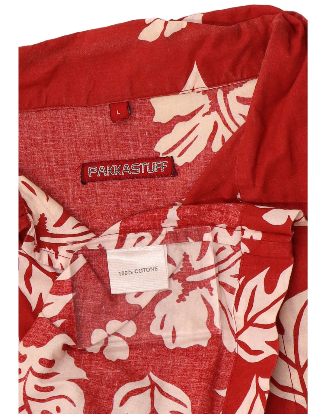 VINTAGE Mens Hawaiian Short Sleeve Shirt Large Red Floral Cotton
