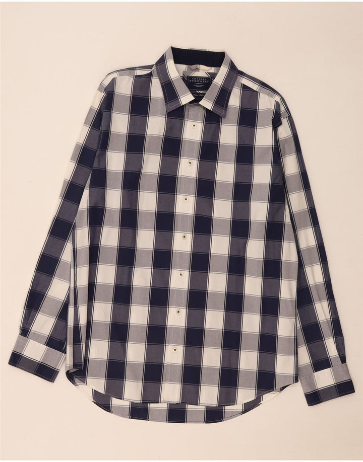 Charles Tyrwhitt Mens Shirt Large Navy Blue Check Cotton