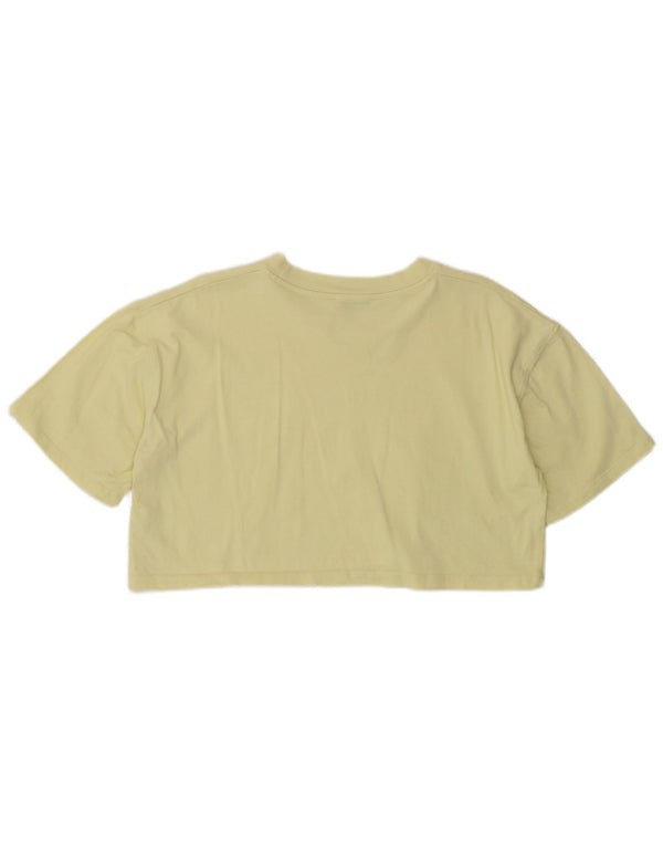 Zara Womens Short Sleeve Crop T-Shirt Top UK 12 Medium Yellow Cotton