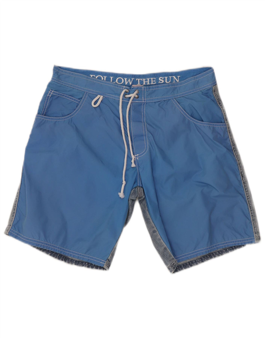 SUNDEK Mens Swimming Shorts Medium Blue Colourblock Cotton