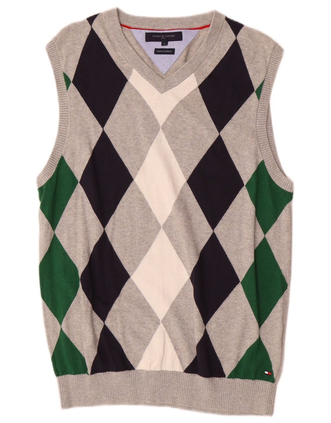TOMMY HILFIGER Mens Vest Tank Top Medium Grey Argyle/Diamond Cotton