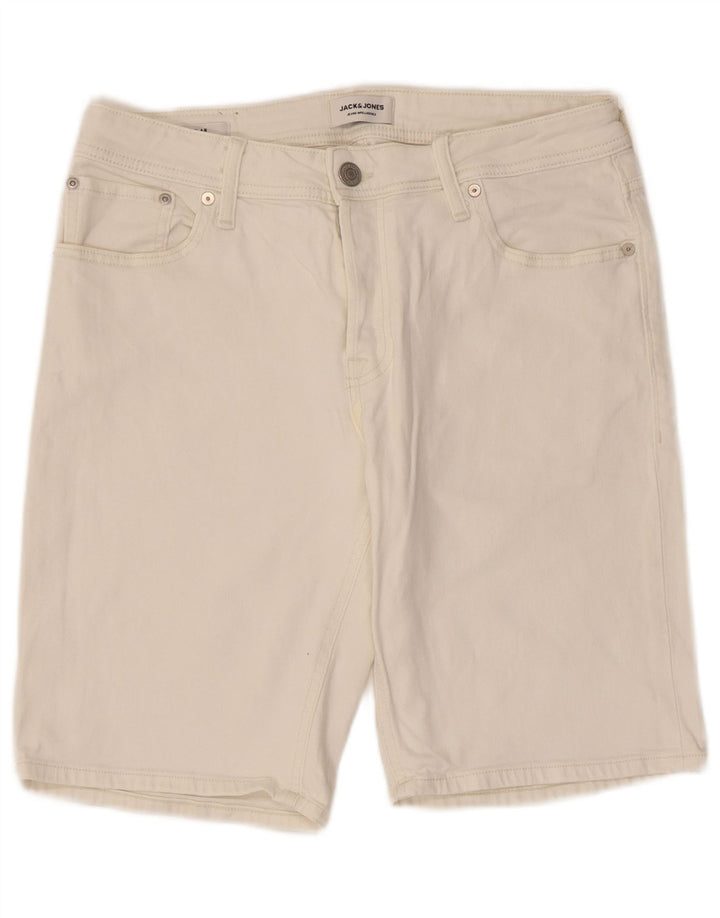 JACK & JONES Mens Regular Fit Denim Shorts Medium W32  White Cotton
