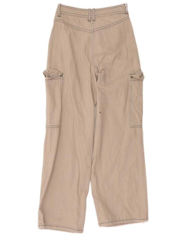 Topshop Womens High Waist Wide Leg Cargo Trousers UK 8 Small W28 L26 Beige