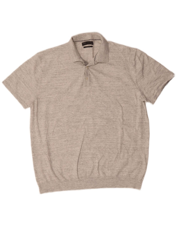 Marks & Spencer Mens Polo Shirt XL Grey Flecked Cotton