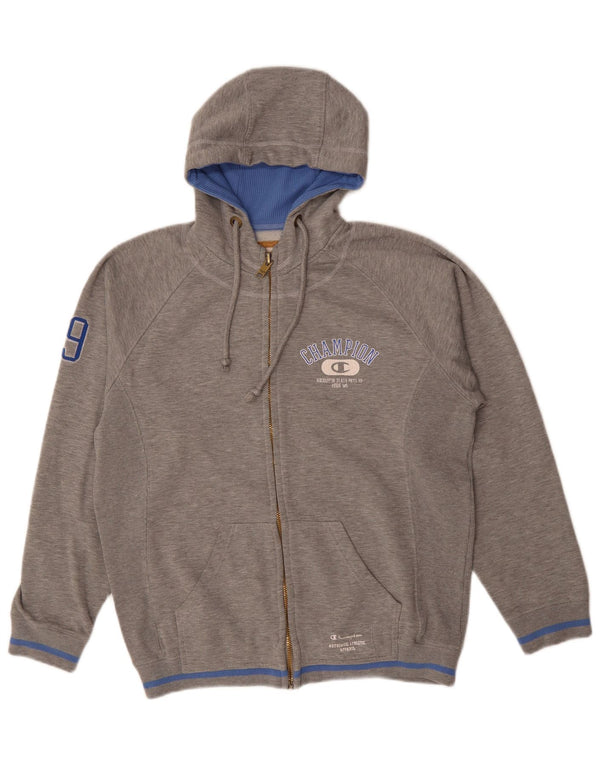 Champion Mens Graphic Loose Fit Zip Hoodie Sweater Small Grey Flecked