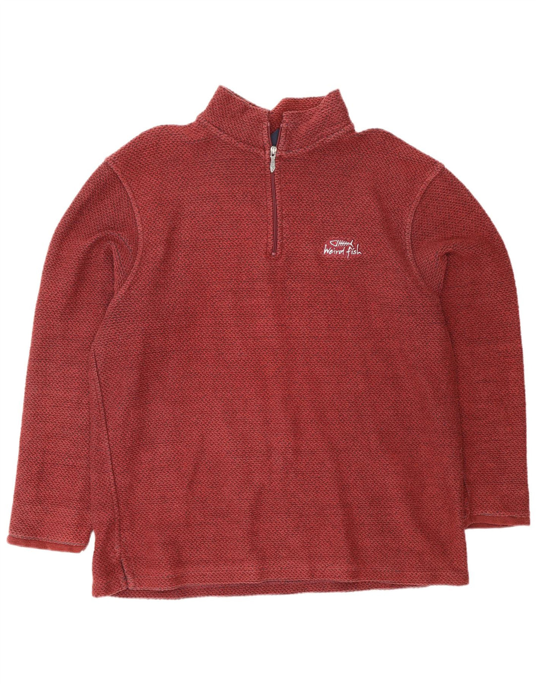 WEIRD FISH Mens Zip Neck Sweatshirt Jumper XL Maroon Cotton