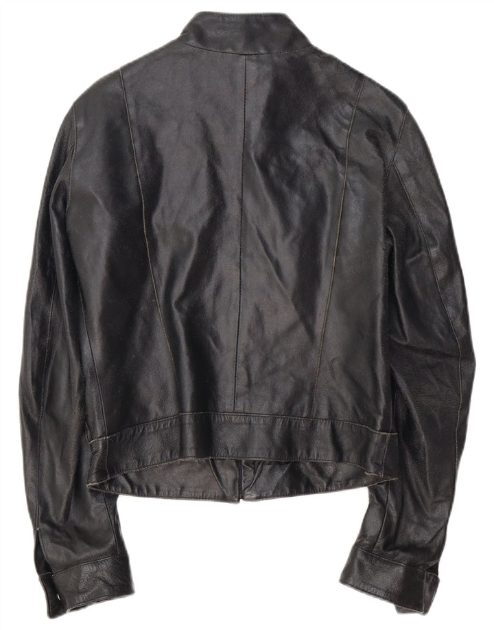 VINTAGE Womens Leather Racer Jacket IT 42 Medium Black Leather