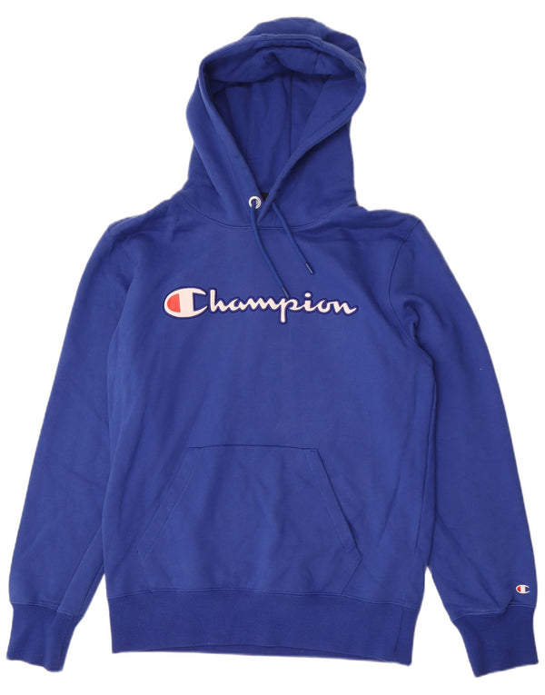 Champion Mens Graphic Hoodie Jumper Medium Blue Cotton