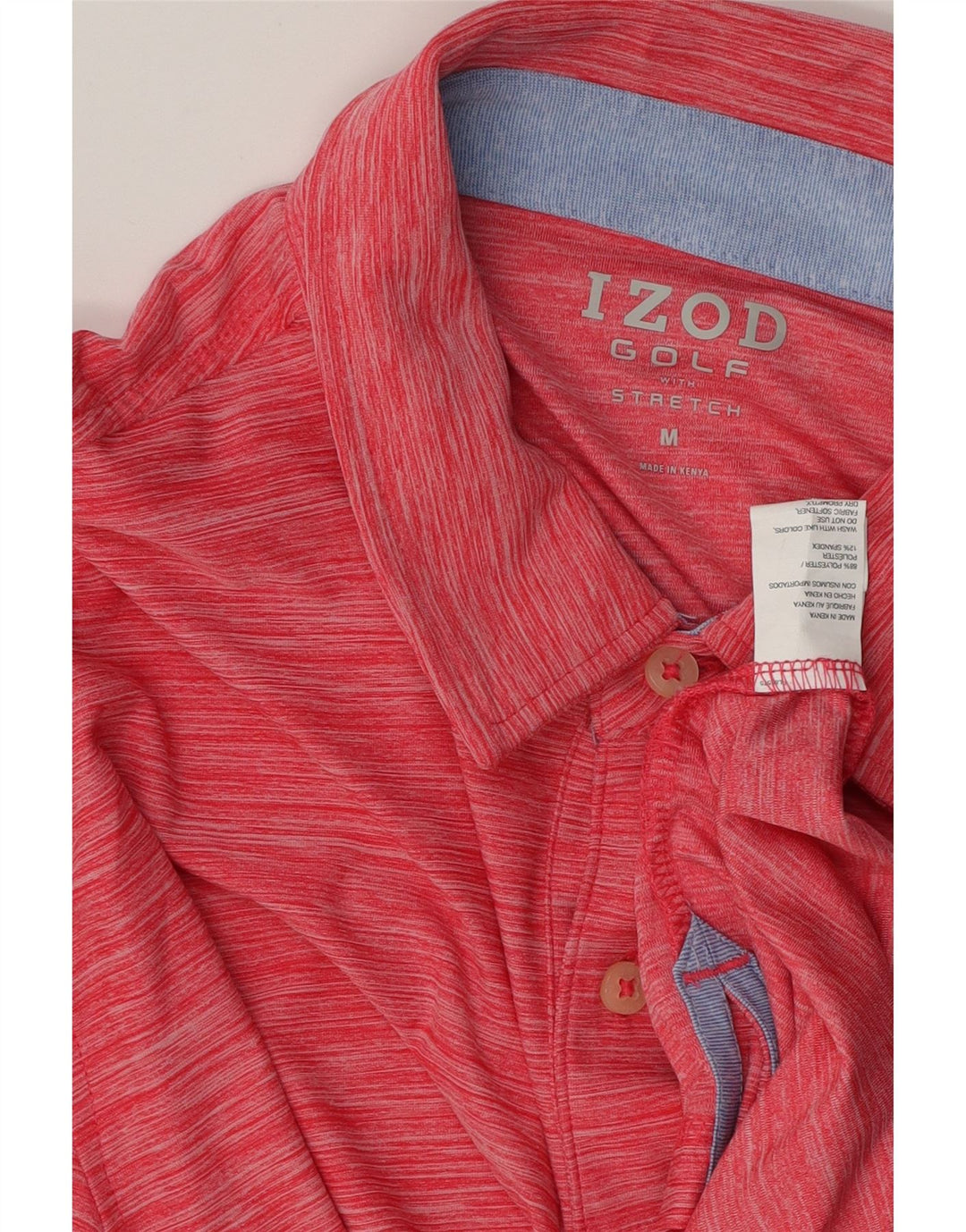 Izod Mens Polo Shirt Medium Red Pinstripe Polyester