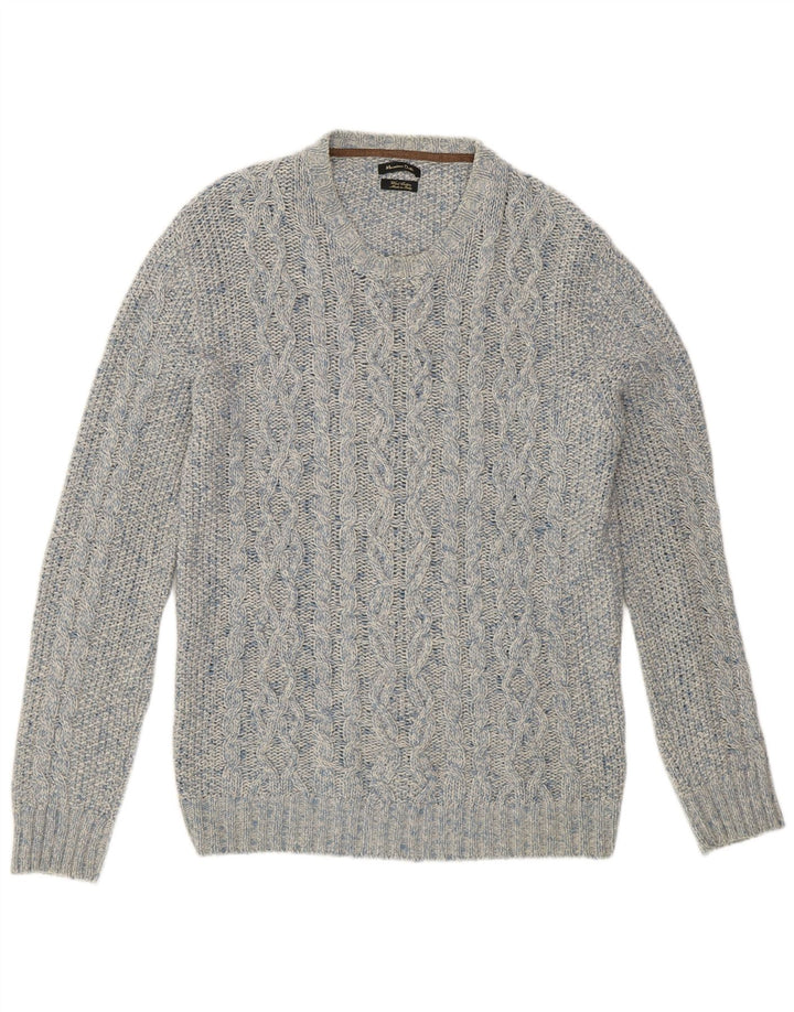 Massimo Dutti Mens Crew Neck Jumper Sweater Large Blue Flecked Wool