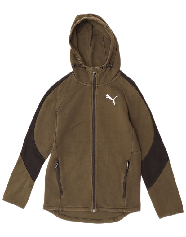 Puma Mens Zip Hoodie Sweater Small Khaki Colourblock