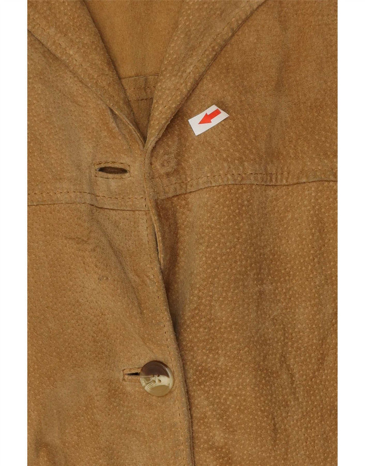Vintage Womens Suede Overcoat IT 44 Medium Beige Leather