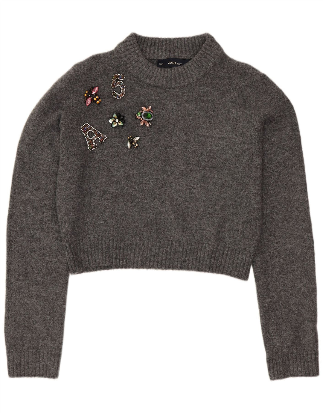 Zara Womens Oversized Graphic Crew Neck Jumper Sweater UK 10 Small Grey