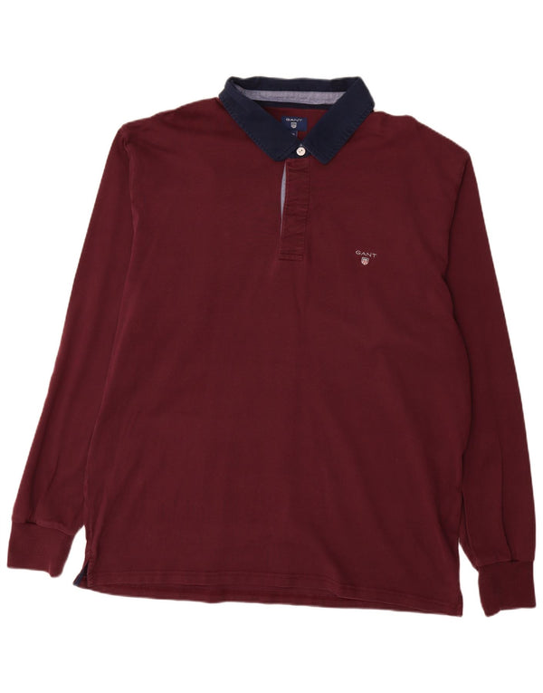 GANT Mens Long Sleeve Rugby Polo Shirt 4XL Burgundy Colourblock Cotton