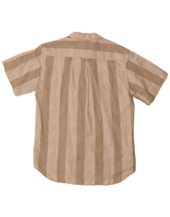 WALBUSCH Mens Short Sleeve Shirt Size 39/40 Medium Beige Striped Linen