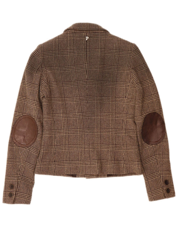 Dondup Womens 6 Button Blazer Jacket IT 42 Medium Brown Houndstooth Wool