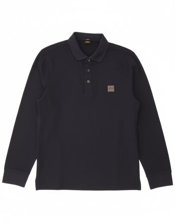 Hugo Boss Mens Slim Fit Long Sleeve Polo Shirt Large Navy Blue Cotton