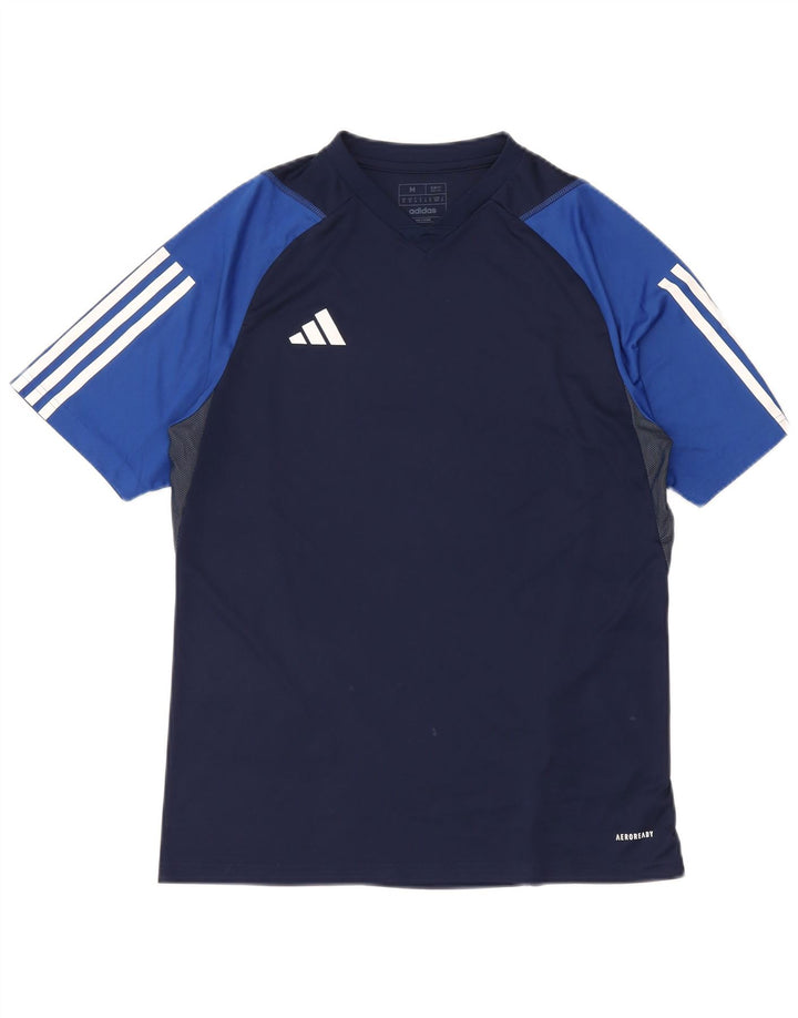 ADIDAS Mens Aeroready Slim Fit T-Shirt Top Medium Navy Blue Colourblock
