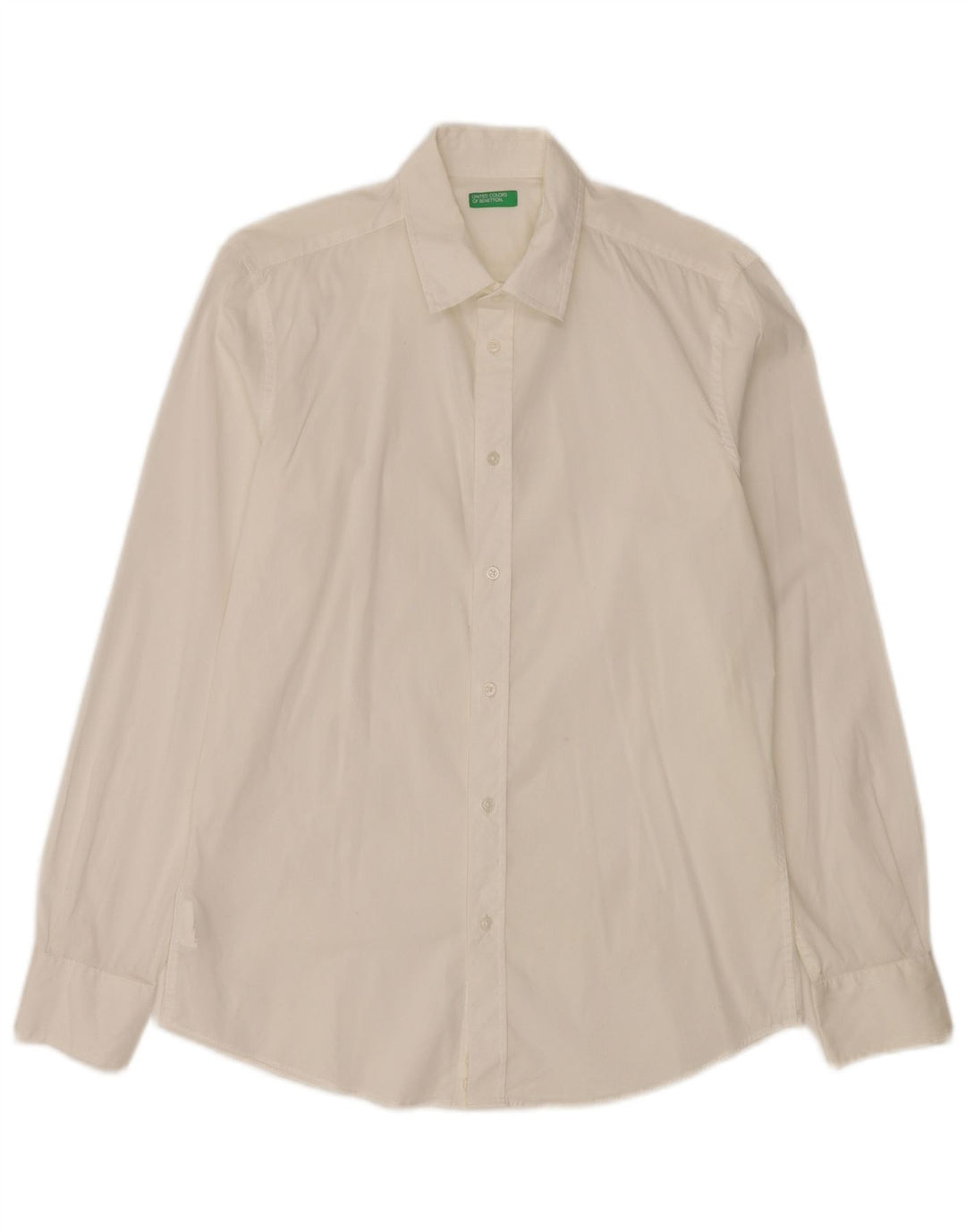 Benetton Mens Shirt Medium Off White Cotton