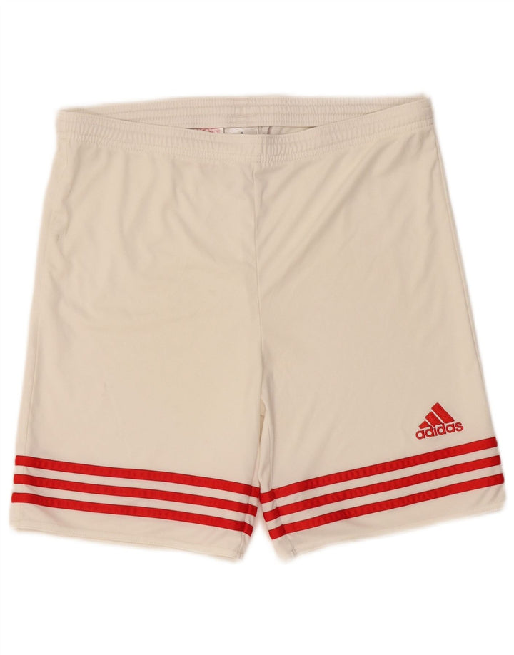 ADIDAS Boys Climalite Sport Shorts 13-14 Years XL Off White Polyester