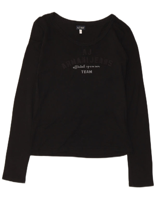 Armani Womens Graphic Top Long Sleeve UK 12 Medium Black Cotton