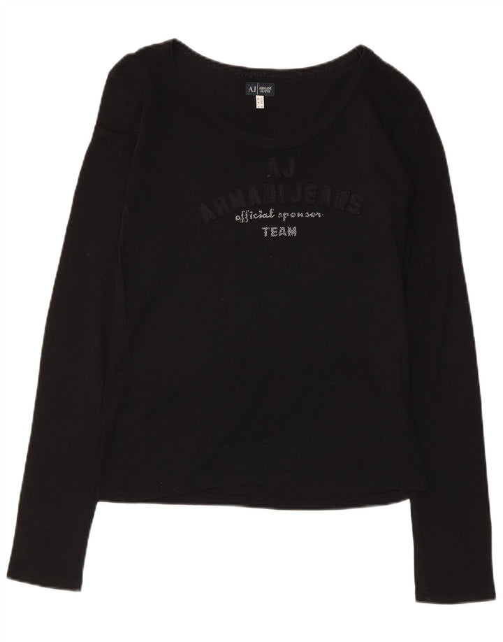 Armani Womens Graphic Top Long Sleeve UK 12 Medium Black Cotton