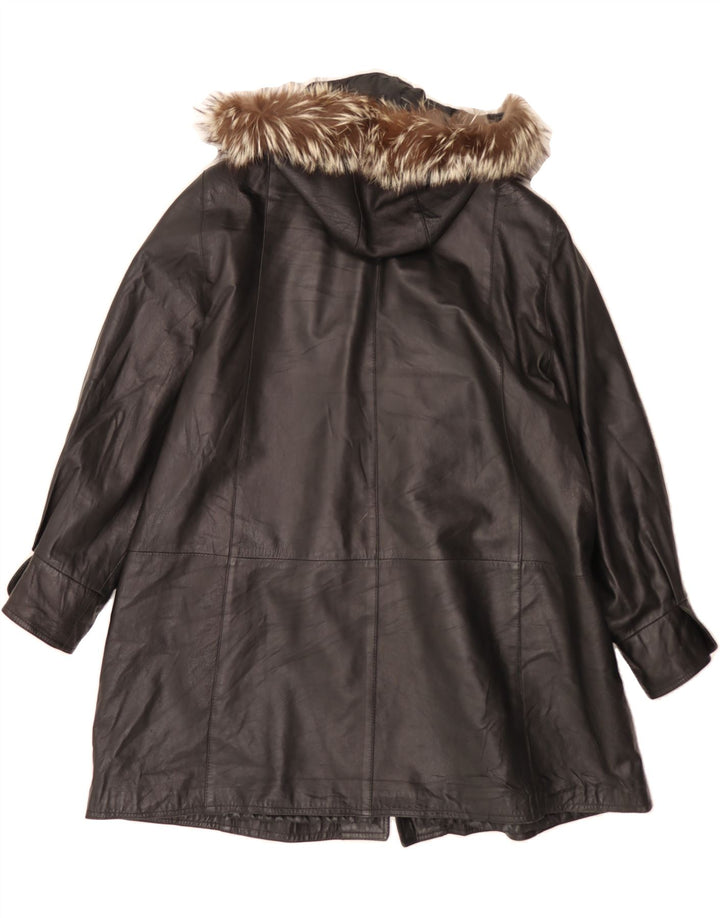 VINTAGE Womens Oversized Hooded Leather Coat IT 40 Small Black Leather Vintage Vintage and Second-Hand Vintage from Messina Hembry 