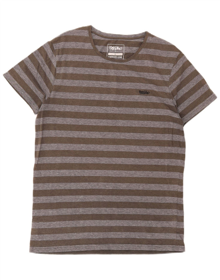 Mossimo Mens T-Shirt Top Large Khaki Striped