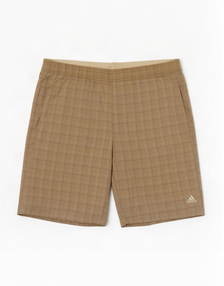 Adidas Mens Swimming Shorts Large Beige Check Polyester