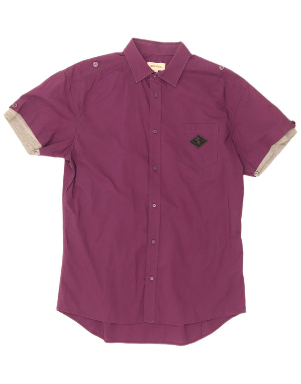 Diesel Mens Military Short Sleeve Shirt Large Purple Colourblock Cotton