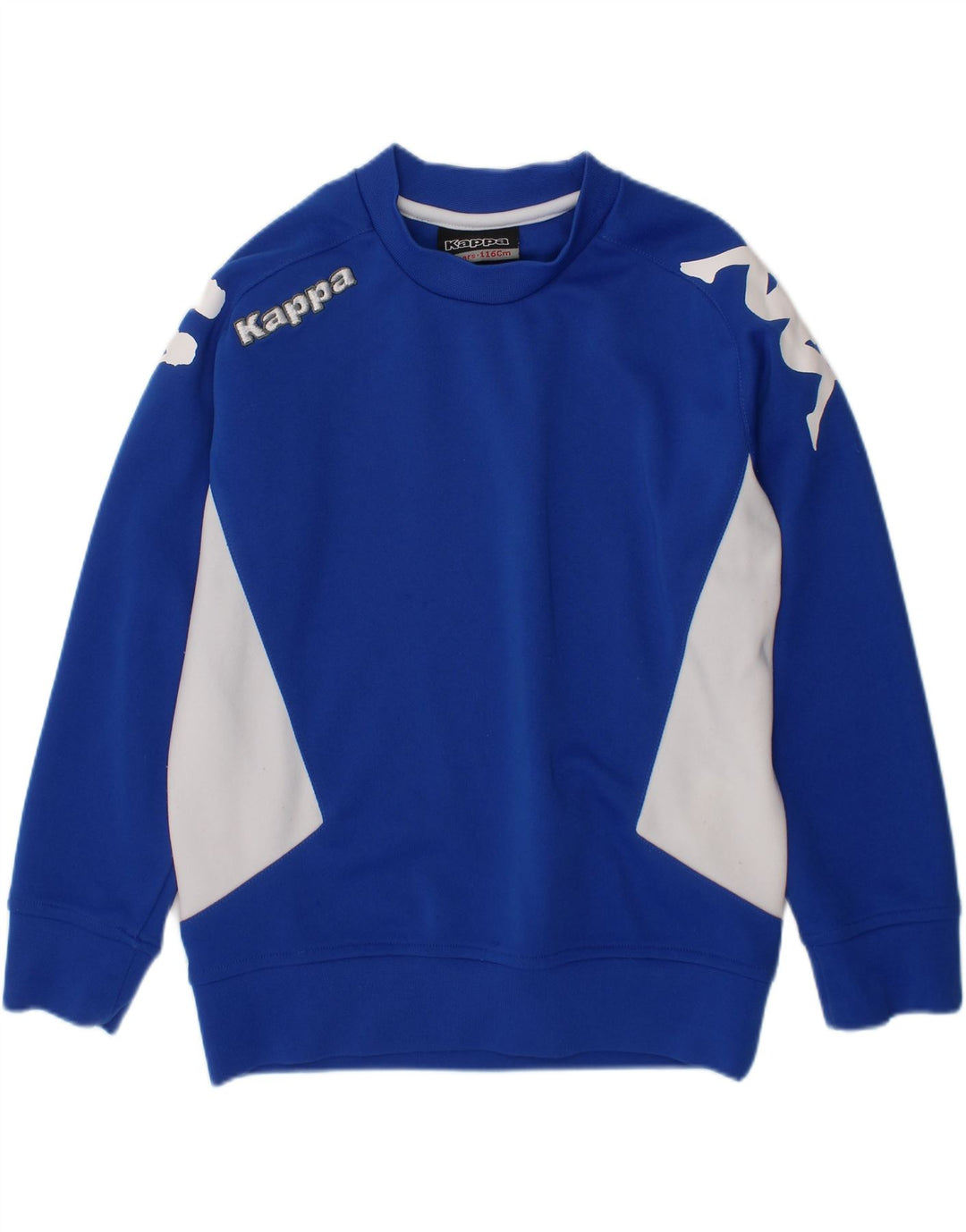 KAPPA Boys Graphic Sweatshirt Jumper 5-6 Years Blue Colourblock Polyester Vintage Kappa and Second-Hand Kappa from Messina Hembry 