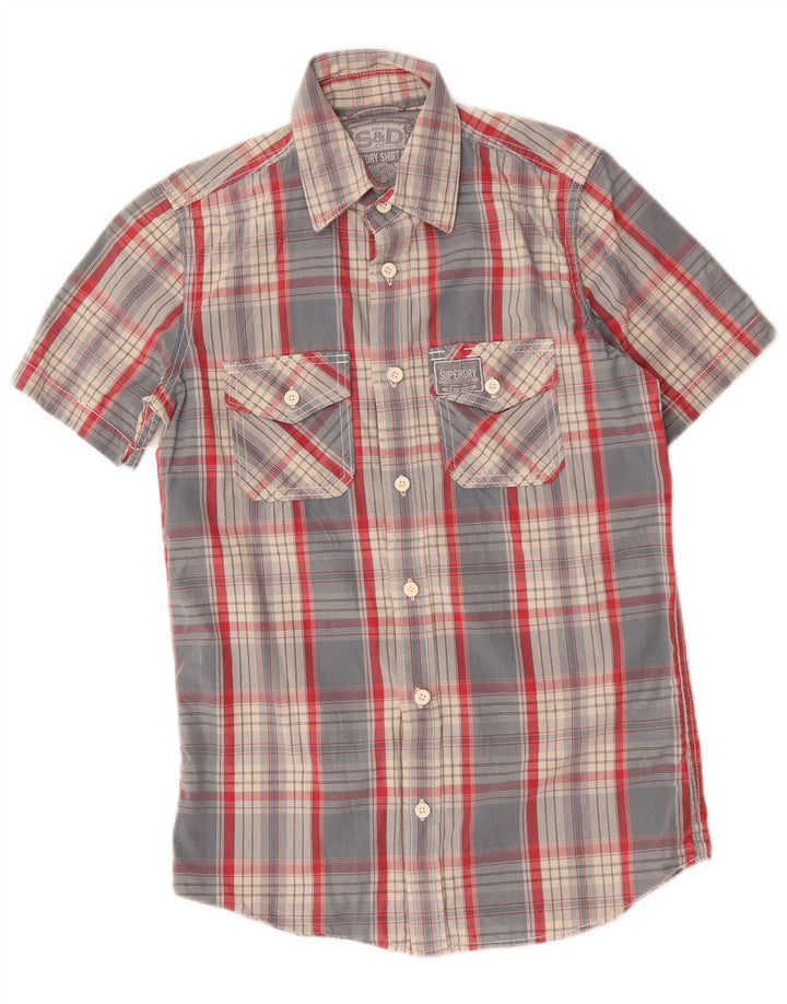 Superdry Mens Short Sleeve Shirt Small Blue Check Cotton
