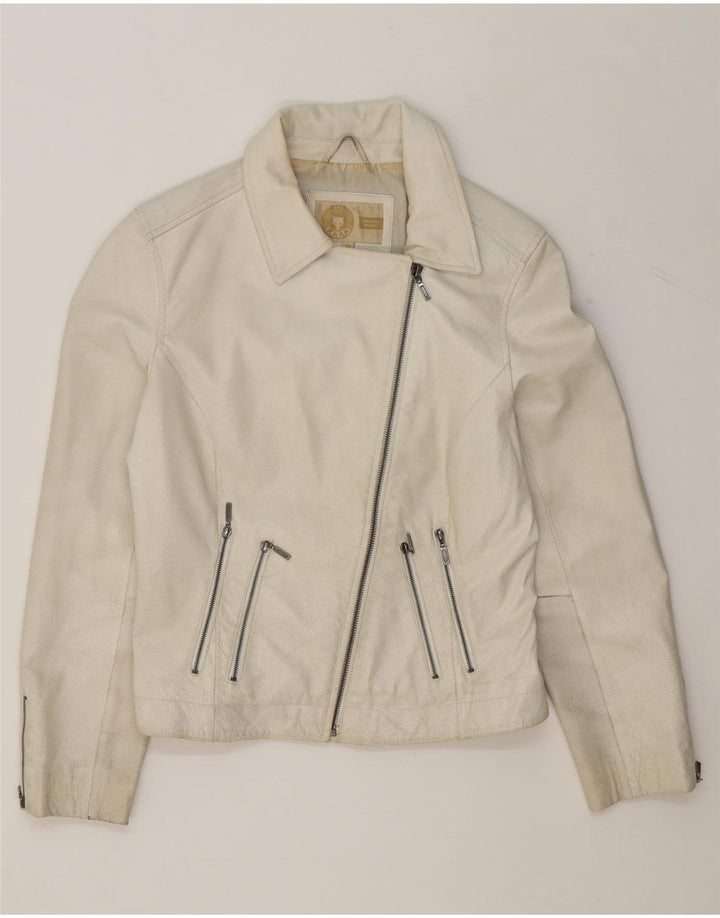 KARA Womens Leather Jacket EU 38 Medium Off White Vintage Kara and Second-Hand Kara from Messina Hembry 