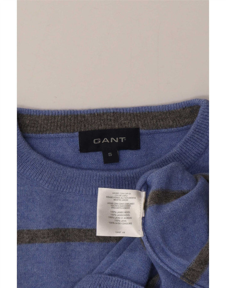 Gant Mens Crew Neck Jumper Sweater Small Blue Striped Lambswool