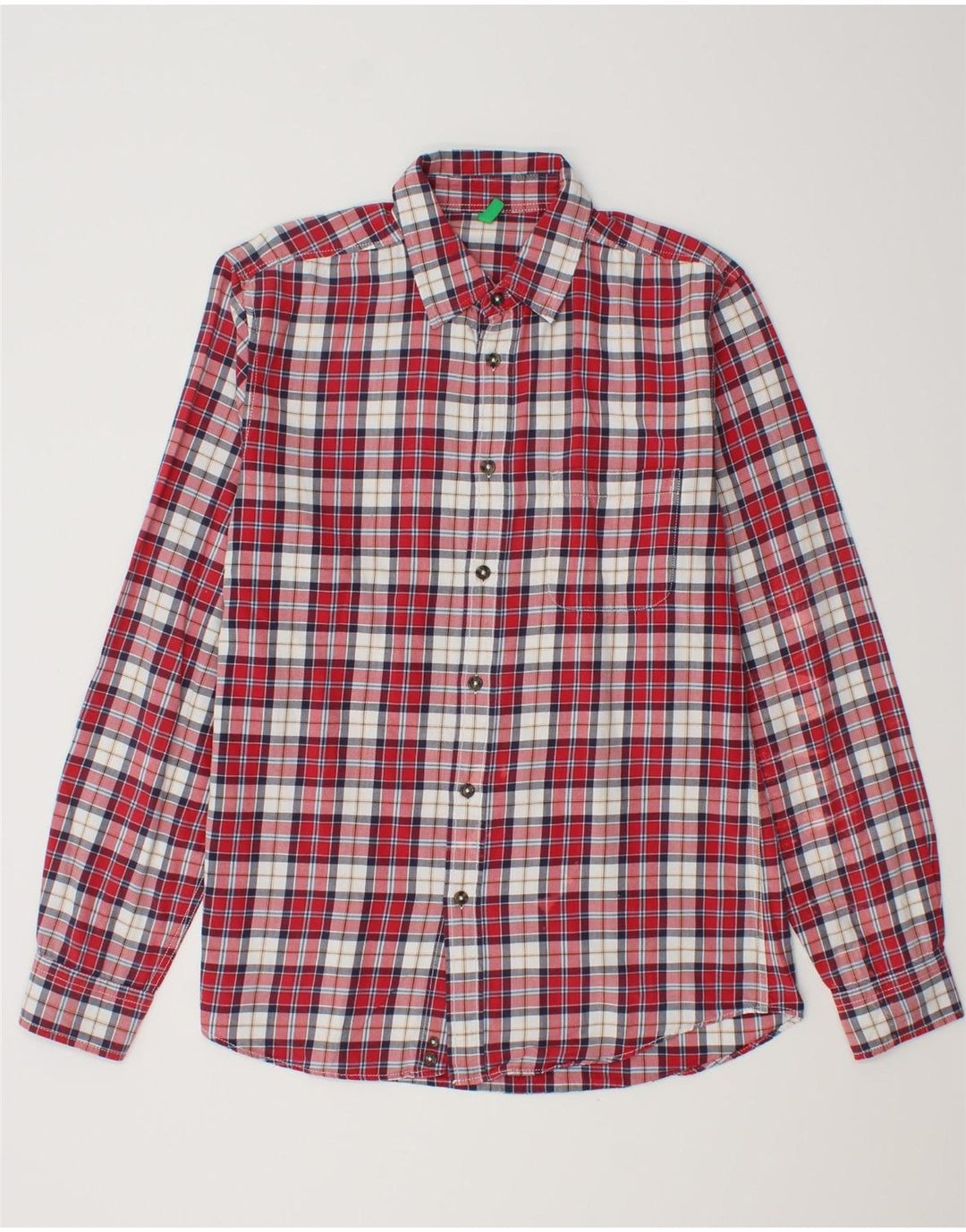 Benetton Mens Flannel Shirt Medium Red Plaid