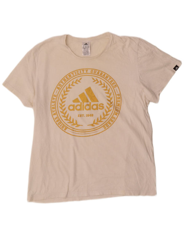 Adidas Mens Graphic T-Shirt Top XL Off White Cotton