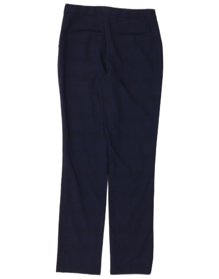 REISS Womens Slim Chino Trousers UK 8 Small W28 L31 Navy Blue Check Cotton
