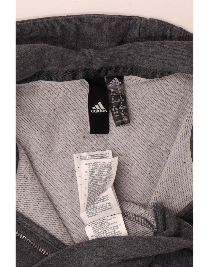 Adidas Womens Graphic Zip Hoodie Sweater UK 12/14 Medium Grey Cotton