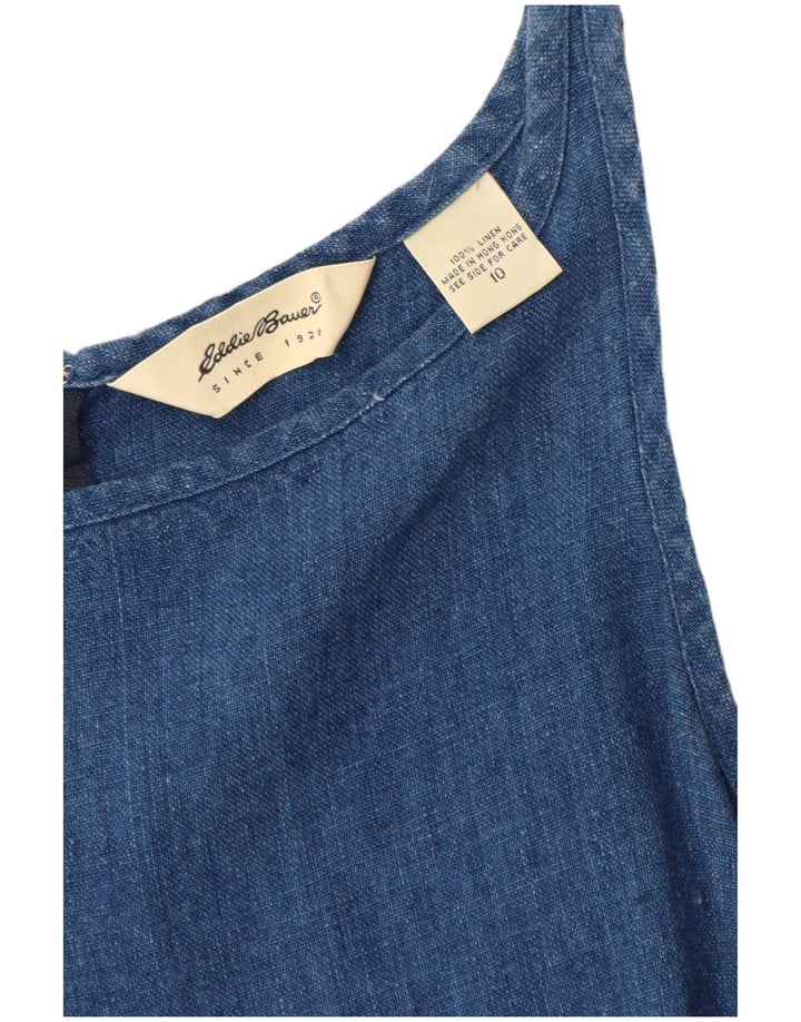 EDDIE BAUER Womens Sleeveless Sheath Dress US 10 Large Blue Linen