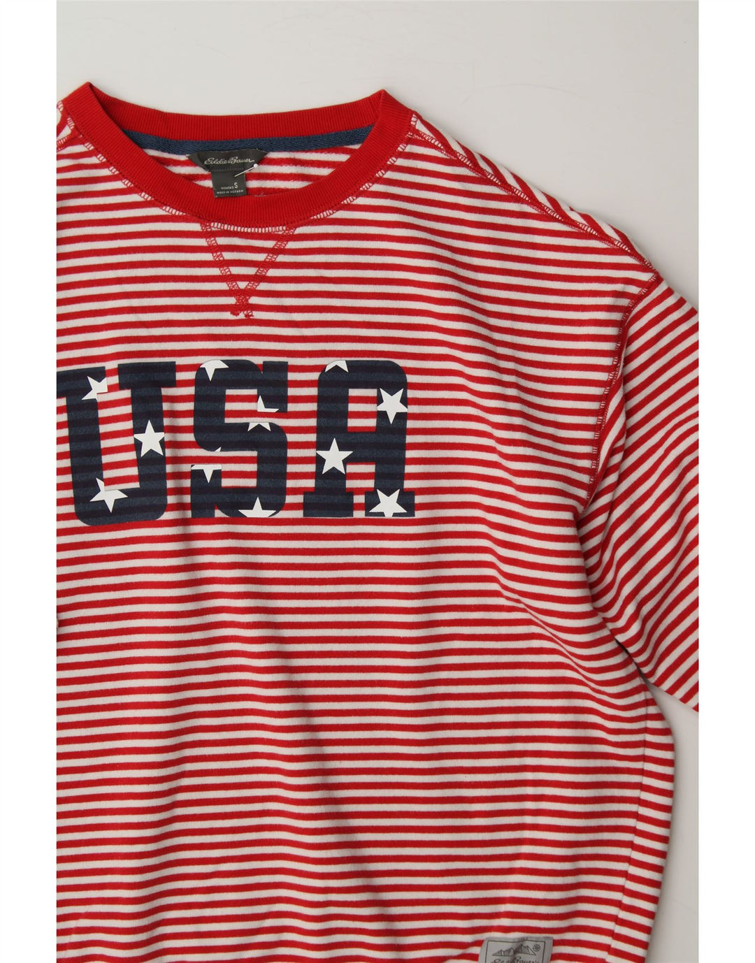 EDDIE BAUER Womens Oversized Sweatshirt Jumper UK 10 Small Red Striped Vintage Eddie Bauer and Second-Hand Eddie Bauer from Messina Hembry 