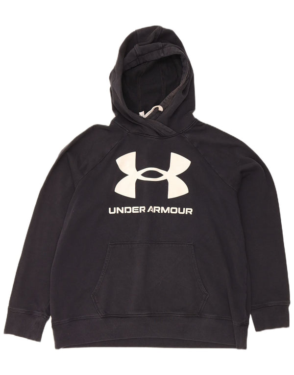 Under Armour Womens Graphic Hoodie Jumper UK 16 Large Navy Blue Cotton