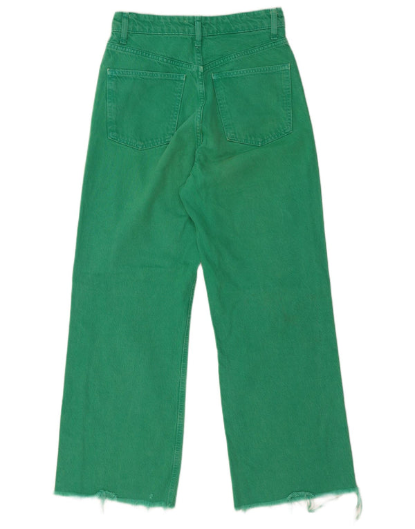 Zara Womens High Waist Wide Leg Jeans EU 36 XS W26 L28 Green Cotton