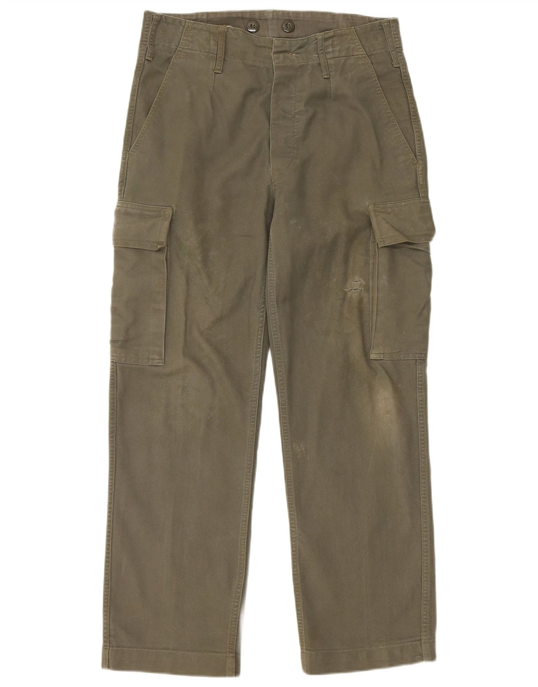 VINTAGE Mens Straight Cargo Trousers W30 L28 Khaki Cotton
