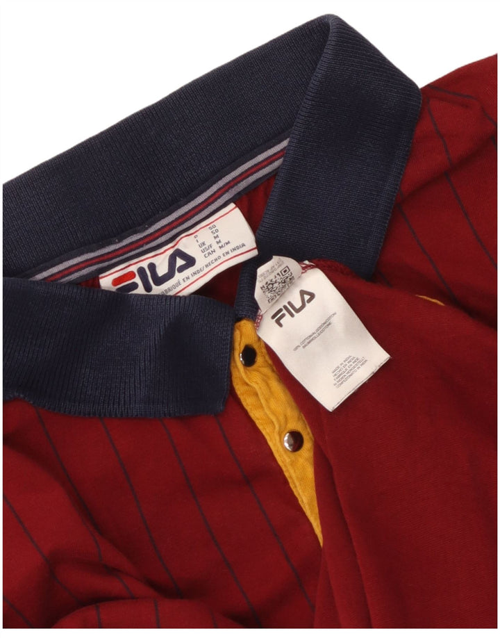 Fila Mens Polo Shirt Medium Maroon Striped Cotton
