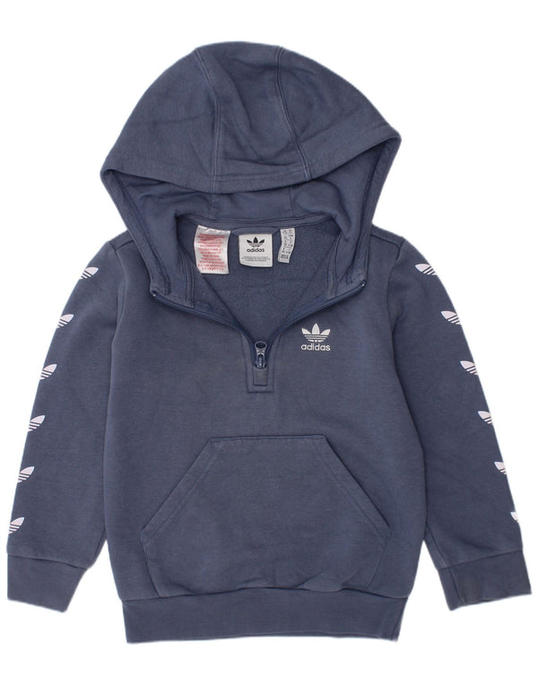 Adidas Boys Graphic Zip Neck Hoodie Jumper 4-5 Years Blue Cotton