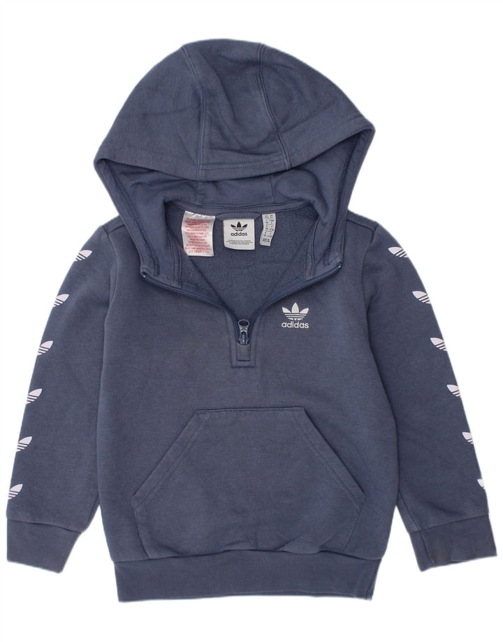 Adidas Boys Graphic Zip Neck Hoodie Jumper 4-5 Years Blue Cotton