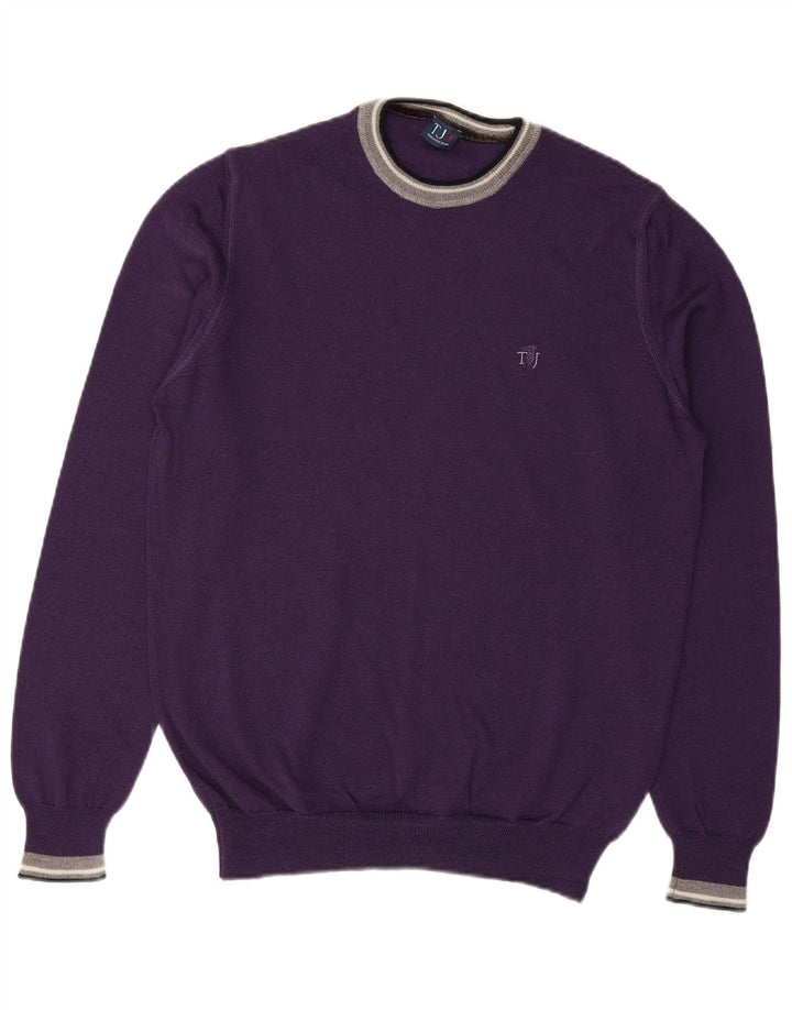 TRUSSARDI JEANS Mens Crew Neck Jumper Sweater Medium Purple Wool