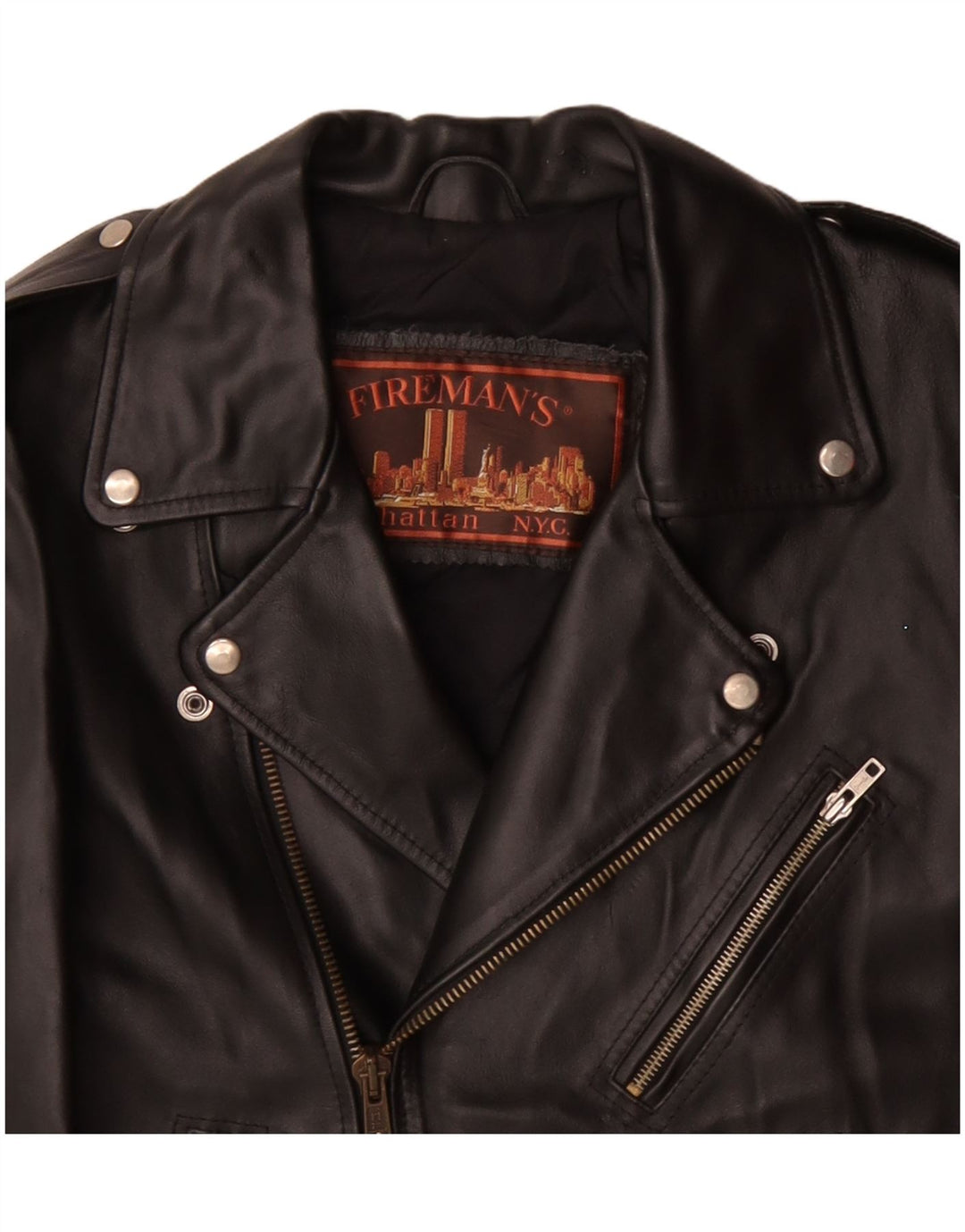 MANHATTAN Mens Leather Biker Jacket UK 38 Medium Black Leather