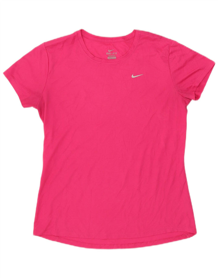 NIKE Womens Dri Fit T-Shirt Top UK 14 Large Pink