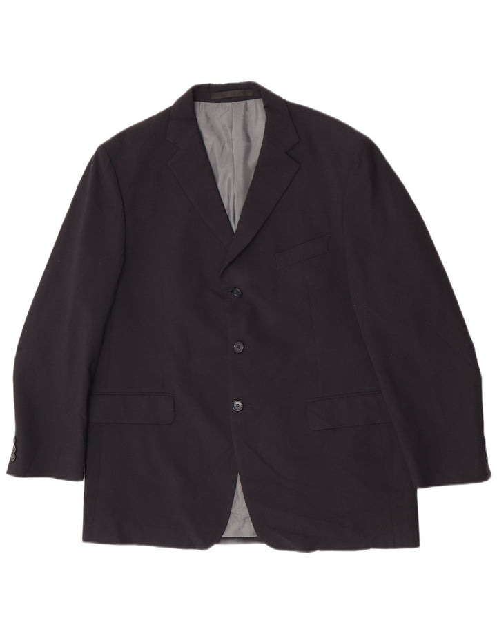 Marks & Spencer Mens 3 Button Blazer Jacket UK 44 2XL Navy Blue Polyester